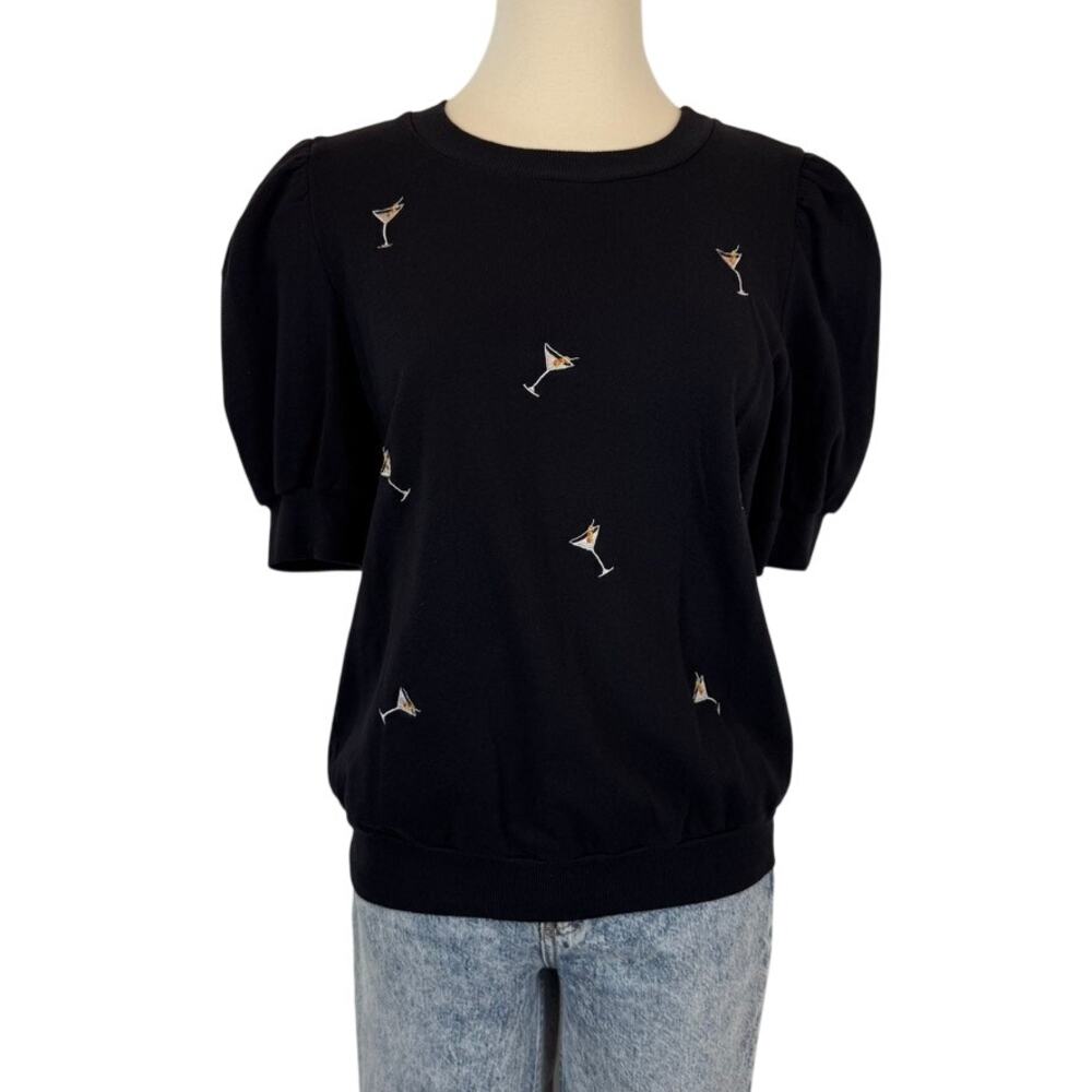 Anthropologie T.LA Martini Cocktail Novelty Crewneck Top Short Sleeve M NWT